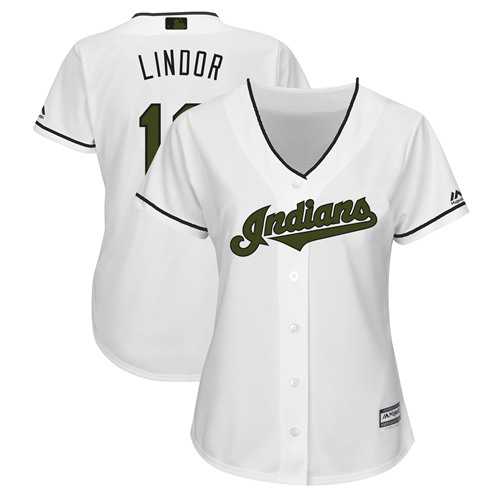 Women's Cleveland Indians #12 Francisco Lindor White 2018 Memorial Day Cool Base Stitched MLB Jersey