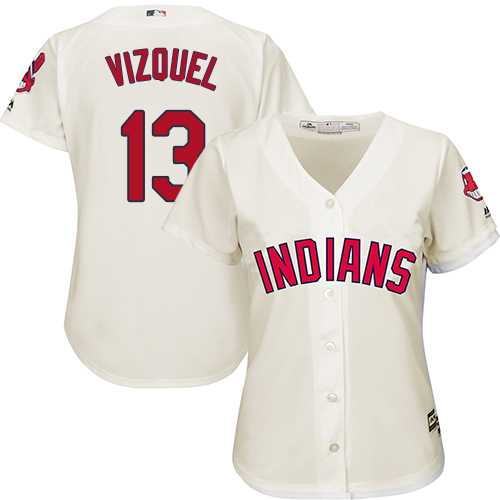 Women's Cleveland Indians #13 Omar Vizquel Cream Alternate Stitched MLB Jersey