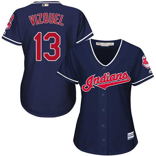Women's Cleveland Indians #13 Omar Vizquel Navy Blue Alternate Stitched MLB Jersey