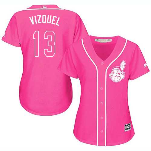 Women's Cleveland Indians #13 Omar Vizquel Pink Fashion Stitched MLB Jersey