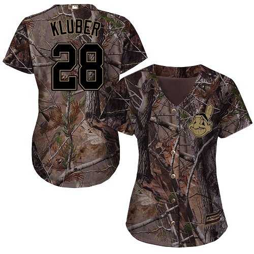 Women's Cleveland Indians #28 Corey Kluber Camo Realtree Collection Cool Base Stitched MLB