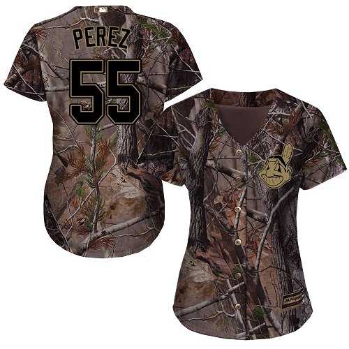 Women's Cleveland Indians #55 Roberto Perez Camo Realtree Collection Cool Base Stitched MLB