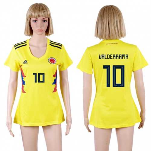 Women's Colombia #10 Valderrama Home Soccer Country Jersey