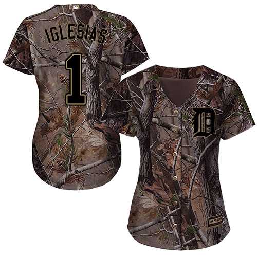 Women's Detroit Tigers #1 Jose Iglesias Camo Realtree Collection Cool Base Stitched MLB