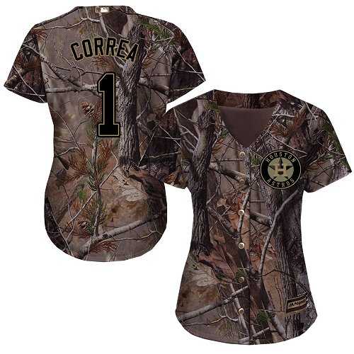Women's Houston Astros #1 Carlos Correa Camo Realtree Collection Cool Base Stitched MLB