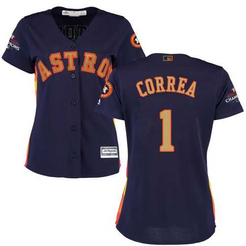 Women's Houston Astros #1 Carlos Correa Navy Blue 2018 Gold Program Cool Base Stitched MLB Jersey