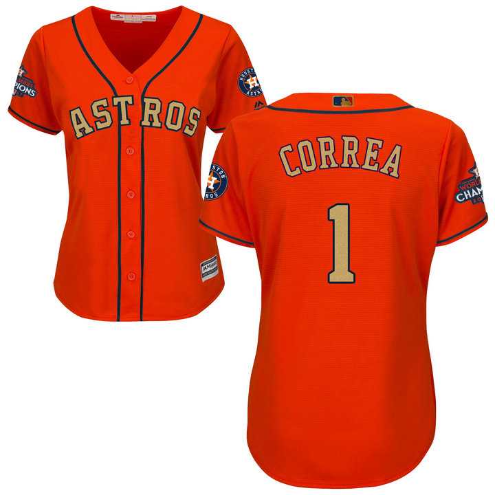 Women's Houston Astros #1 Carlos Correa Orange 2018 Gold Program Cool Base Stitched Baseball Jersey