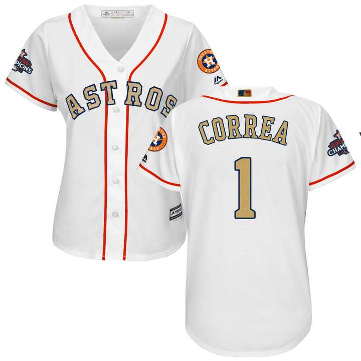 Women's Houston Astros #1 Carlos Correa White 2018 Gold Program Cool Base Stitched Baseball jersey
