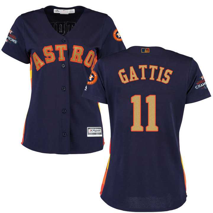 Women's Houston Astros #11 Evan Gattis Navy 2018 Gold Program Cool Base Stitched Baseball Jersey