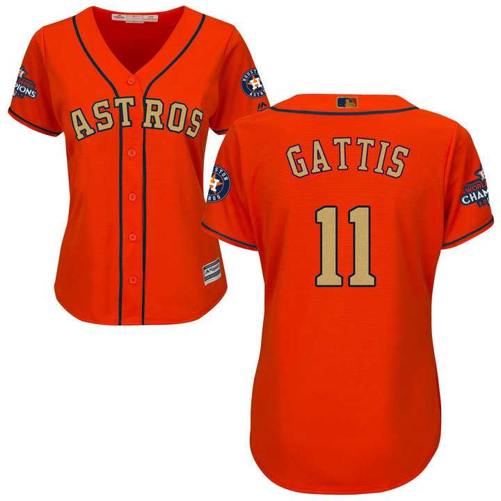 Women's Houston Astros #11 Evan Gattis Orange 2018 Gold Program Cool Base Stitched Baseball Jersey
