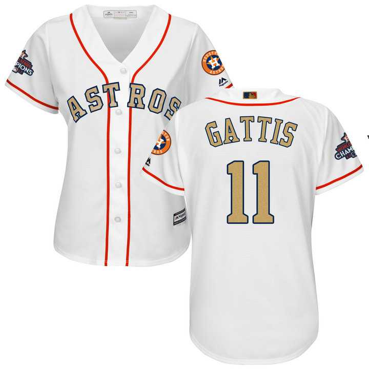 Women's Houston Astros #11 Evan Gattis White 2018 Gold Program Cool Base Stitched Baseball jersey