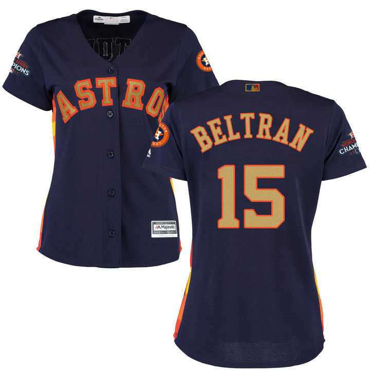 Women's Houston Astros #15 Carlos Beltran Navy 2018 Gold Program Cool Base Stitched Baseball Jersey