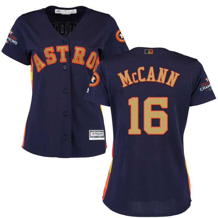 Women's Houston Astros #16 Brian McCann Navy 2018 Gold Program Cool Base Stitched Baseball Jersey
