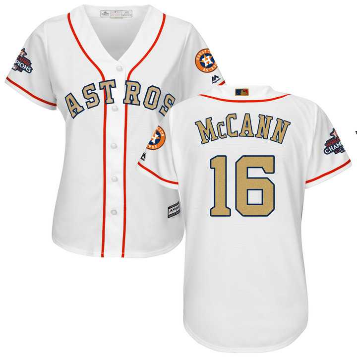 Women's Houston Astros #16 Brian McCann White 2018 Gold Program Cool Base Stitched Baseball jersey Women's Houston Astros #16 Brian McCann White 2018 Gold Program Cool Base Stitched Baseball jersey