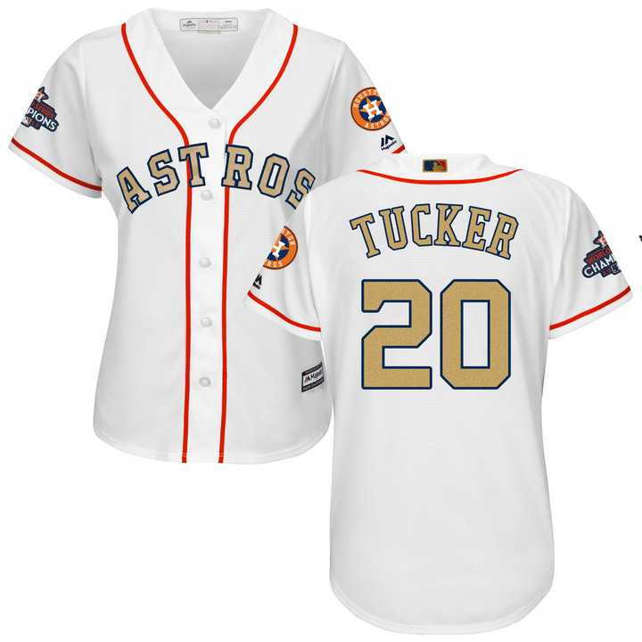 Women's Houston Astros #20 Preston Tucker White 2018 Gold Program Cool Base Stitched Baseball jersey