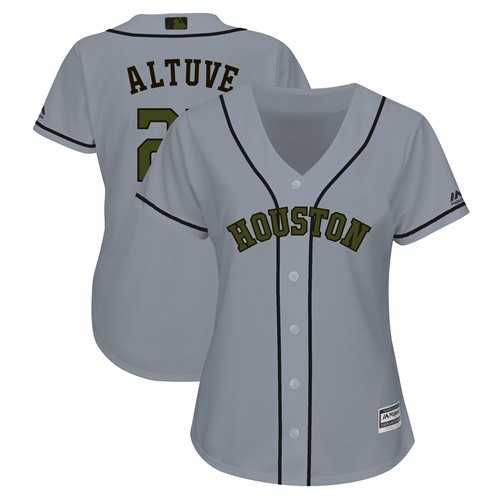 Women's Houston Astros #27 Jose Altuve Grey 2018 Memorial Day Cool Base Stitched MLB Jersey