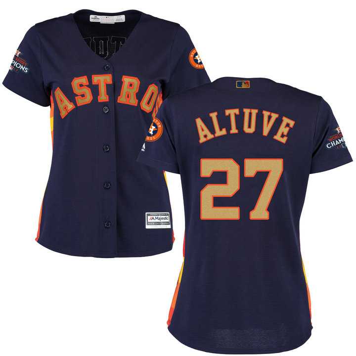 Women's Houston Astros #27 Jose Altuve Navy 2018 Gold Program Cool Base Stitched Baseball Jersey