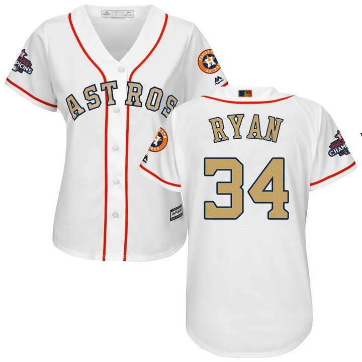 Women's Houston Astros #34 Nolan Ryan White 2018 Gold Program Cool Base Stitched Baseball jersey