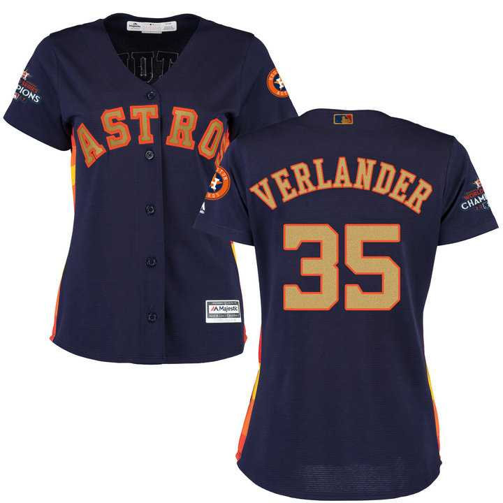 Women's Houston Astros #35 Justin Verlander Navy 2018 Gold Program Cool Base Stitched Baseball Jersey
