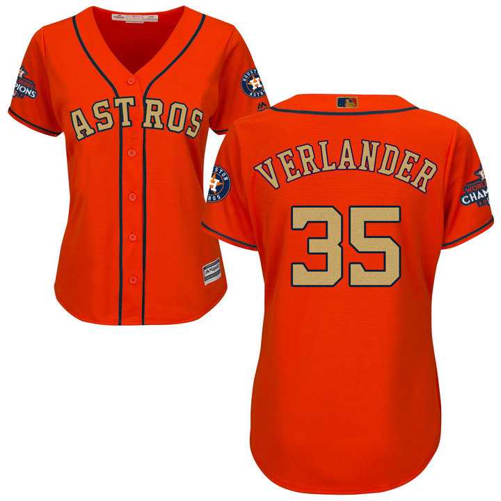 Women's Houston Astros #35 Justin Verlander Orange 2018 Gold Program Cool Base Stitched Baseball Jersey