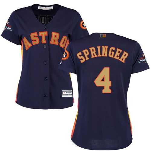 Women's Houston Astros #4 George Springer Navy Blue 2018 Gold Program Cool Base Stitched MLB Jersey Women's Houston Astros #4 George Springer Navy Blue 2018 Gold Program Cool Base Stitched MLB Jersey