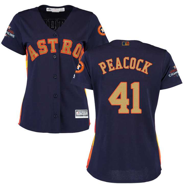 Women's Houston Astros #41 Brad Peacock Navy 2018 Gold Program Cool Base Stitched Baseball Jersey