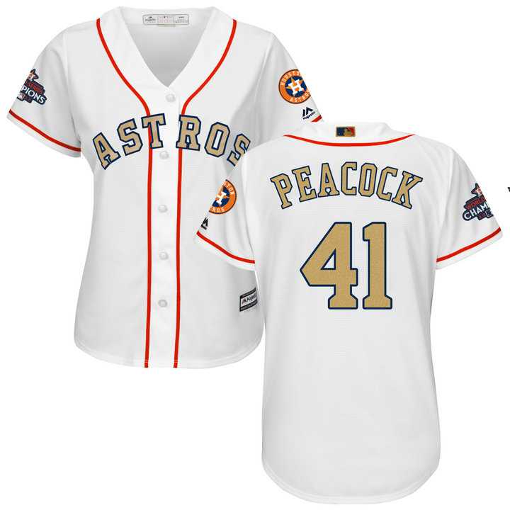 Women's Houston Astros #41 Brad Peacock White 2018 Gold Program Cool Base Stitched Baseball jersey