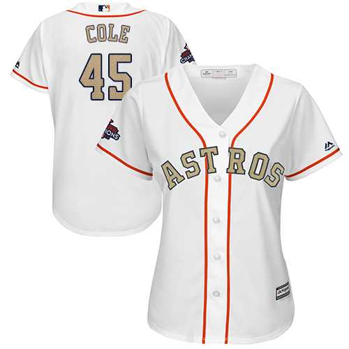 Women's Houston Astros #45 Gerrit Cole White 2018 Gold Program Cool Base Stitched Baseball Jersey
