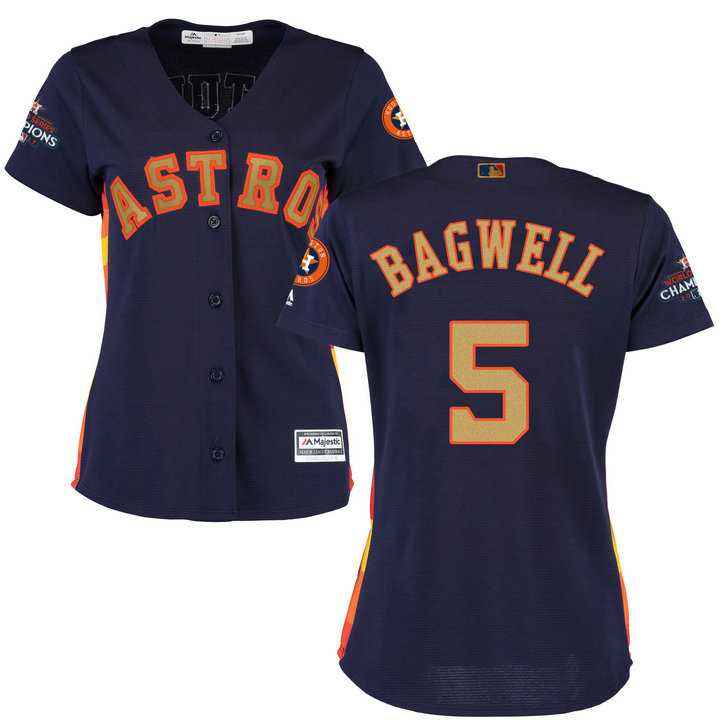 Women's Houston Astros #5 Jeff Bagwell Navy 2018 Gold Program Cool Base Stitched Baseball Jersey