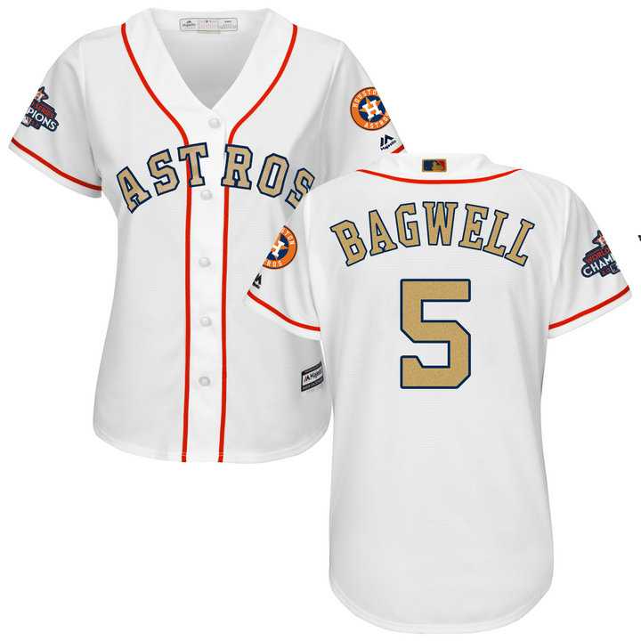 Women's Houston Astros #5 Jeff Bagwell White 2018 Gold Program Cool Base Stitched Baseball jersey