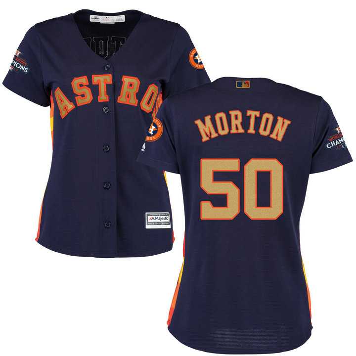 Women's Houston Astros #50 Charlie Morton Navy 2018 Gold Program Cool Base Stitched Baseball Jersey