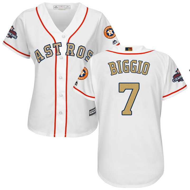 Women's Houston Astros #7 Craig Biggio White 2018 Gold Program Cool Base Stitched Baseball jersey
