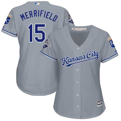 Women's Kansas City Royals #15 Whit Merrifield Grey Road Stitched MLB Jersey Women's Kansas City Royals #15 Whit Merrifield Grey Road Stitched MLB Jersey