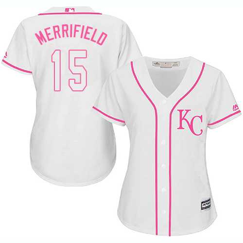 Women's Kansas City Royals #15 Whit Merrifield White Pink Fashion Stitched MLB Jersey