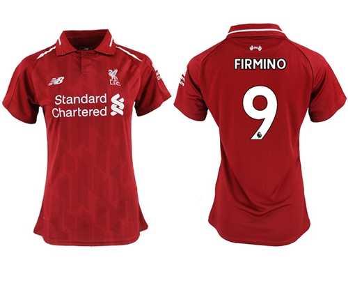 Women's Liverpool #9 Firmino Red Home Soccer Club Jersey