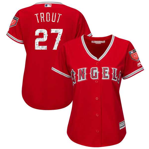 Women's Los Angeles Angels #27 Mike Trout Majestic Scarlet 2018 Spring Training Cool Base Player Jersey