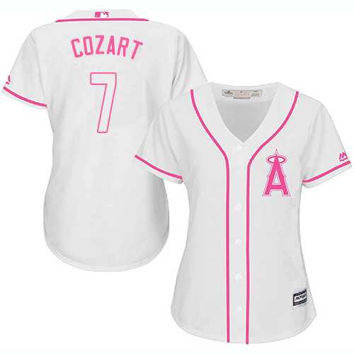 Women's Los Angeles Angels #7 Zack Cozart White Pink Fashion Stitched MLB Jersey