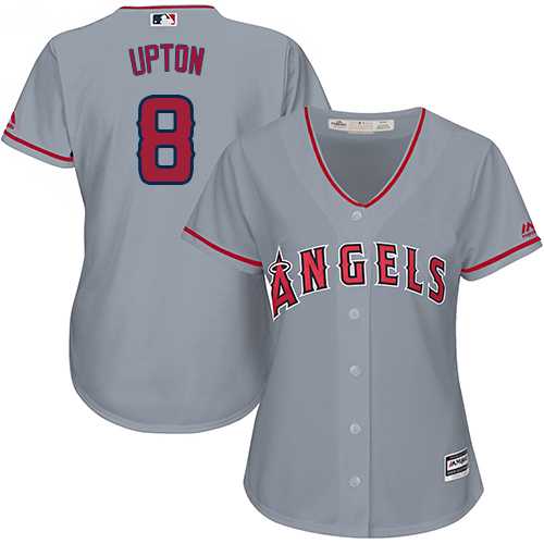 Women's Los Angeles Angels #8 Justin Upton Grey Road Stitched Baseball Jersey