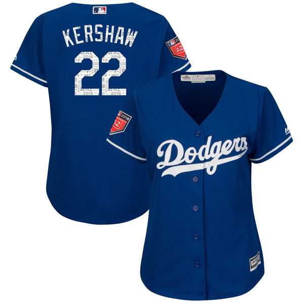 Women's Los Angeles Dodgers #22 Clayton Kershaw Majestic Royal 2018 Spring Training Cool Base Player Jersey