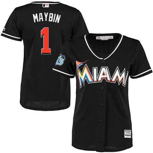 Women's Miami Marlins #1 Cameron Maybin Black Alternate Stitched MLB Jersey