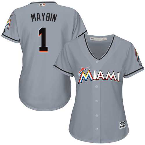 Women's Miami Marlins #1 Cameron Maybin Grey Road Stitched MLB Jersey
