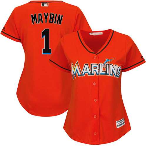 Women's Miami Marlins #1 Cameron Maybin Orange Alternate Stitched MLB Jersey