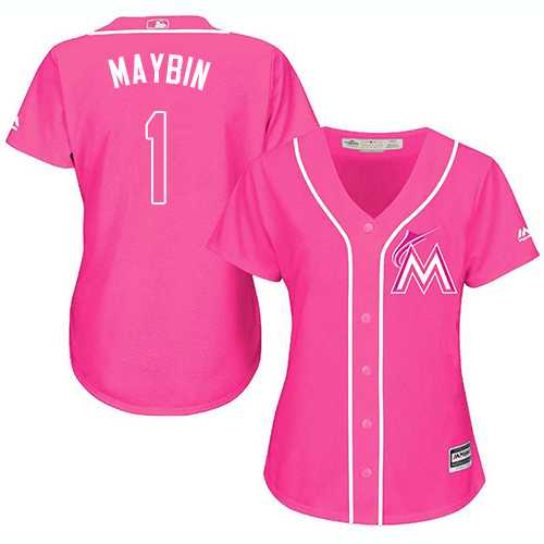 Women's Miami Marlins #1 Cameron Maybin Pink Fashion Stitched MLB Jersey