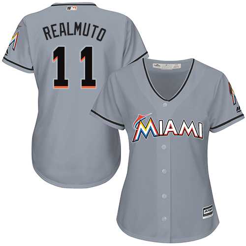 Women's Miami Marlins #11 JT Realmuto Grey Road Stitched MLB Jersey