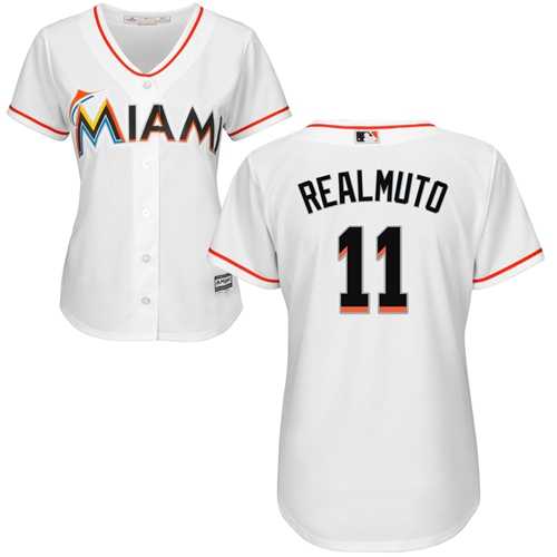 Women's Miami Marlins #11 JT Realmuto White Home Stitched MLB Jersey Women's Miami Marlins #11 JT Realmuto White Home Stitched MLB Jersey