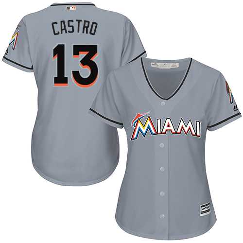 Women's Miami Marlins #13 Starlin Castro Grey Road Stitched MLB