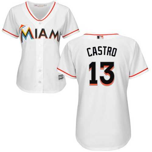Women's Miami Marlins #13 Starlin Castro White Home Stitched MLB