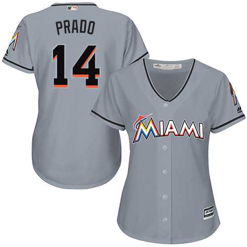 Women's Miami Marlins #14 Martin Prado Grey Road Stitched MLB Jersey