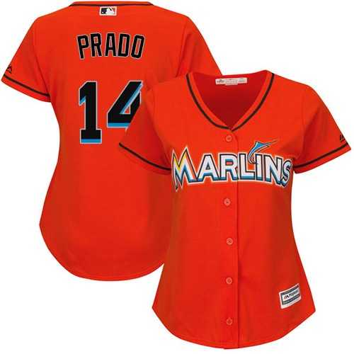 Women's Miami Marlins #14 Martin Prado Orange Alternate Stitched MLB Jersey