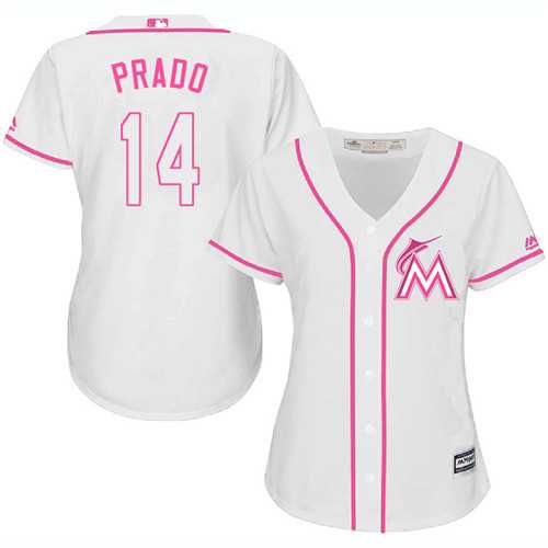 Women's Miami Marlins #14 Martin Prado White Pink Fashion Stitched MLB Jersey